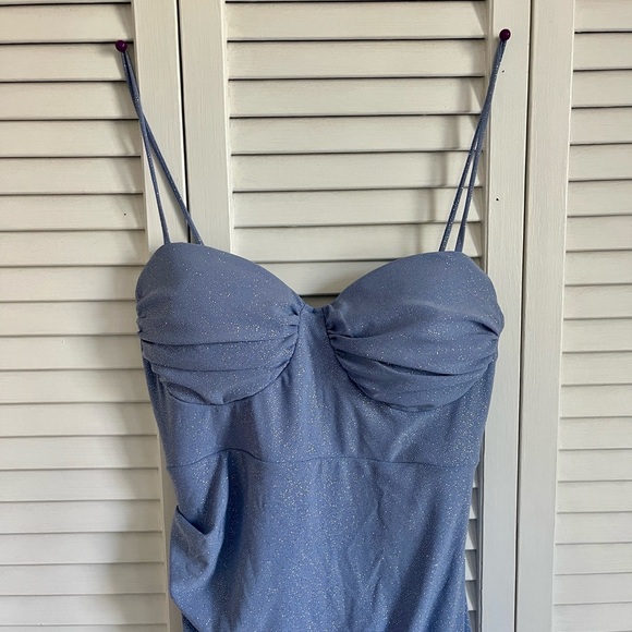 Windsor Shimmer Light Blue Spaghetti-Strap Mini Dress - Picture 2 of 7